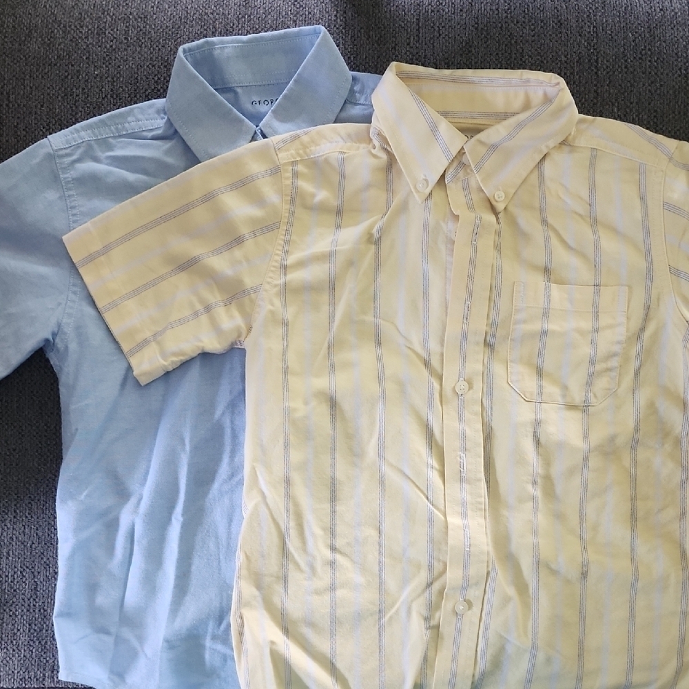 Kids Size M (8) George Yellow Striped and Blue Casual Button Down Shirts